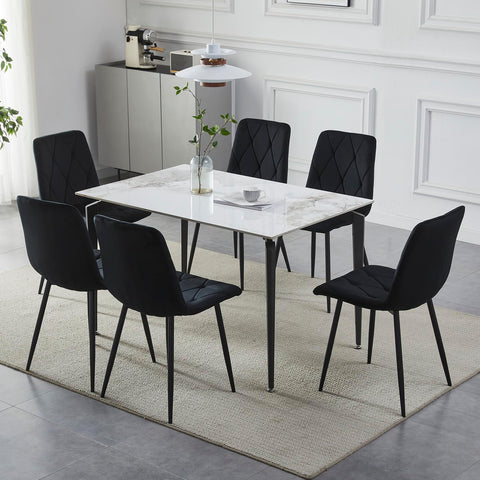 Artist Hand Set of 6 Dining Chairs for Dining Room Living Room, Velvet Fabric Kitchen Chairs Set with Upholstered Seat Backrest Solid Metal Legs