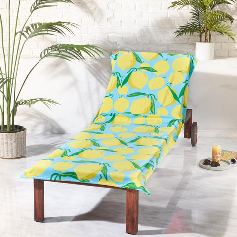 Catherine Lansfield Lemons Cotton 92x180cm Beach Sun Lounger Towel Aqua Blue