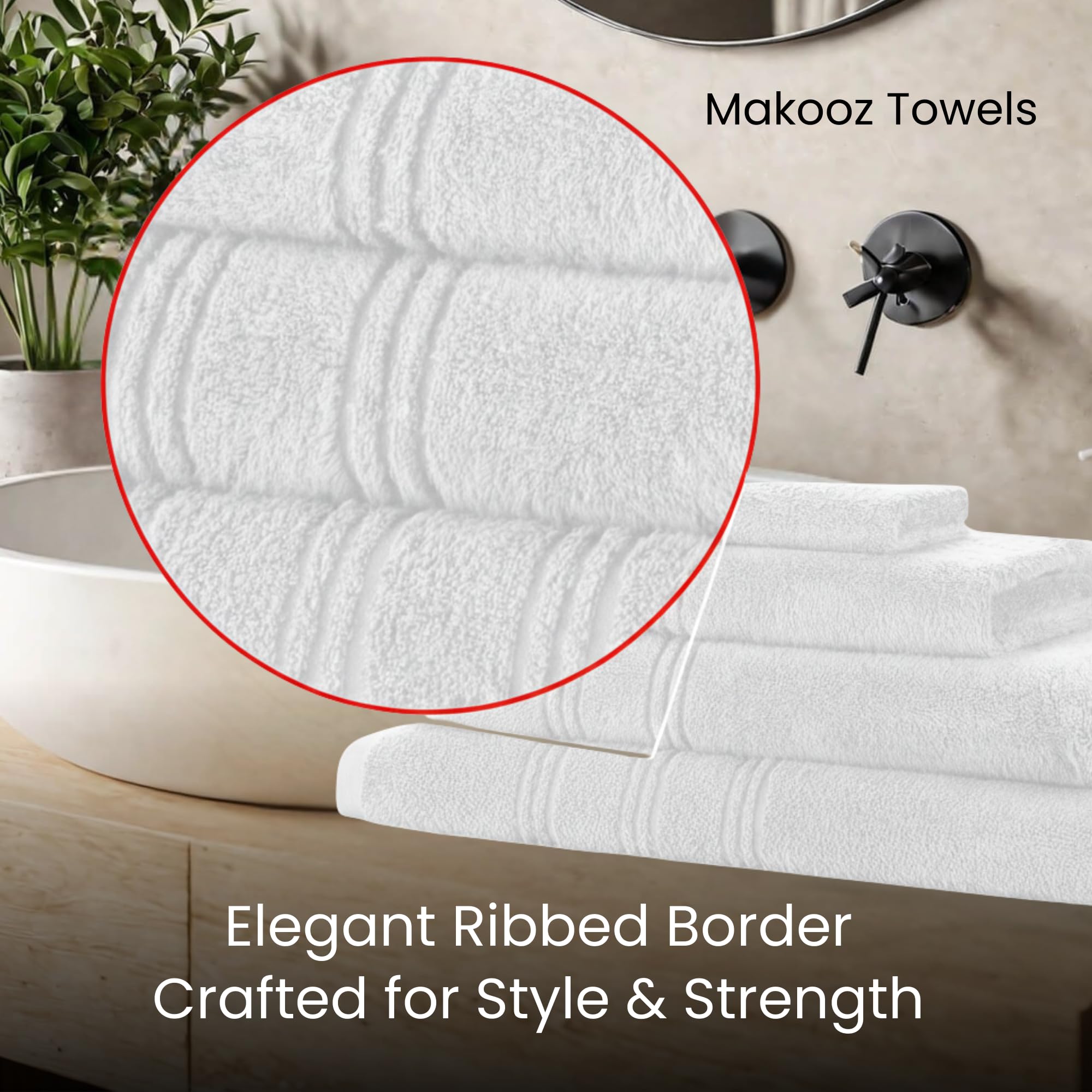 Makooz Premium 700 GSM Hand Towels for Bathroom 2 Pack- 100% Natural Zero Twist Egyptian Cotton- Luxurious Ultra Soft, Quick Dry