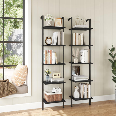ELYKEN Slim Leaning Ladder Shelf Wall Mounted Wooden Narrow Shelf Unit