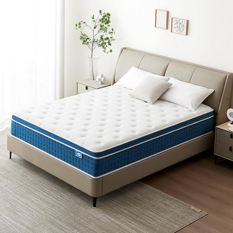 SEZMOONSI 4FT6 Double Mattresses, 10.6 Inch Memory Foam Pocket Sprung Mattress Double Size for Back Pain Relief