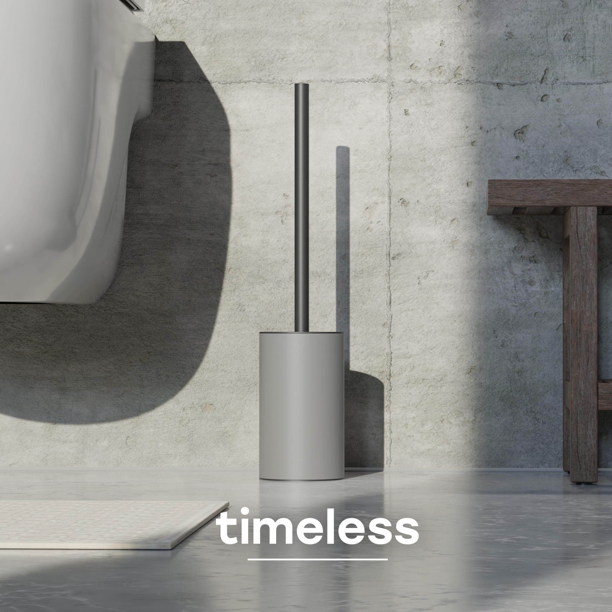 SAVEGA – Silicone Toilet Brush with Holder – Stainless Steel Toilet Brush Grey with Splash Protection - Hygienic and Long-Lasting - Grey/Black