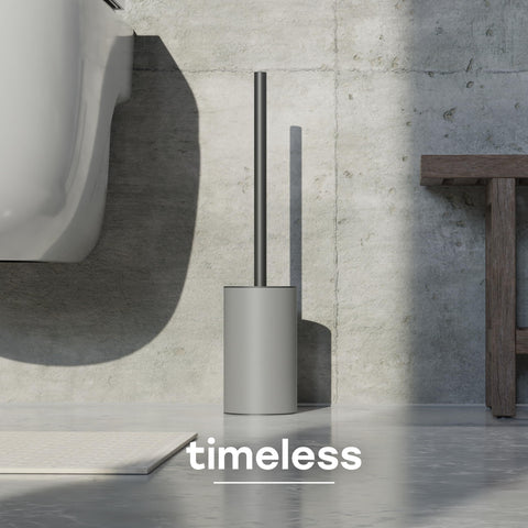 SAVEGA – Silicone Toilet Brush with Holder – Stainless Steel Toilet Brush Grey with Splash Protection - Hygienic and Long-Lasting - Grey/Black