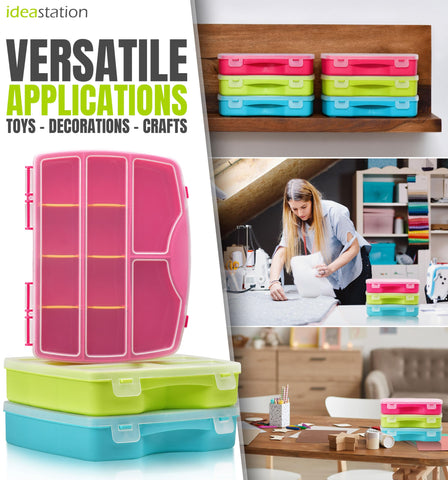 idea-station organiser box set 3 pieces, 19 x 15 cm, coloured, adjustable compartments, tool box, storage box, assortment box, screw case, boxes