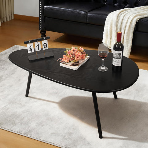 WDSHIYI Mid Century Modern Coffee Table, Large Oval Black Coffee Table for Living Room, for Small Spaces, 108 D x 56 W x 40 H