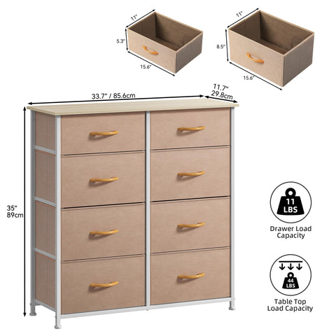 DWVO Chest of Drawers,Fabric Chest of Drawers Bedroom Cabinet with 8 Drawers,Dresser for Bedroom,Living Room With Handles,Wood Top and Sturdy Steel