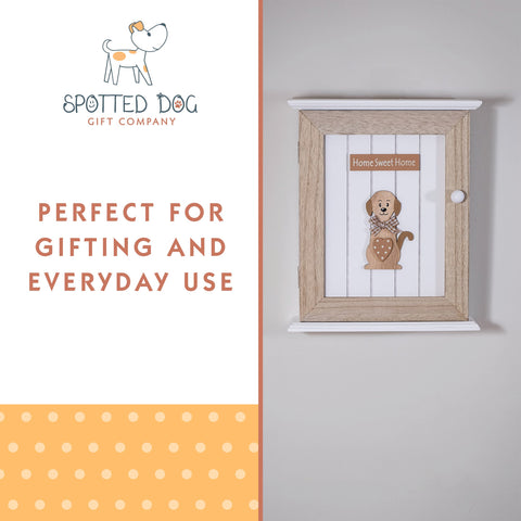 SPOTTED DOG GIFT COMPANY Key Box Wall Mounted Wooden Key Cupboard Cabinet with 6 Hooks for Hallway, Decorative Dog Themed Home Decor