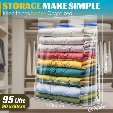 Ezybag 95 Litre Jumbo Storage Bags, Resealable Clear Bags with Handle, Extra Large XL Heavy Duty Storage Bags for Pillows Clothes Travel Moving
