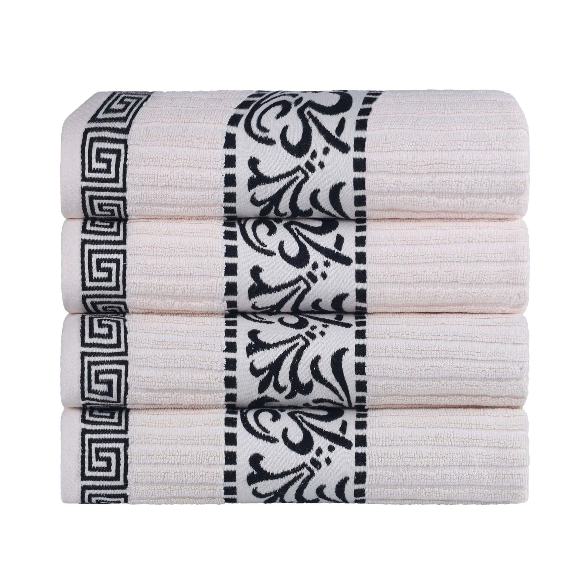 Superior Decorative 4-Piece Bath Towel Set, Greek/Floral Decor for Bathroom, Guest Bath, Spa, Household Essentials, Premium Absorbent Cotton