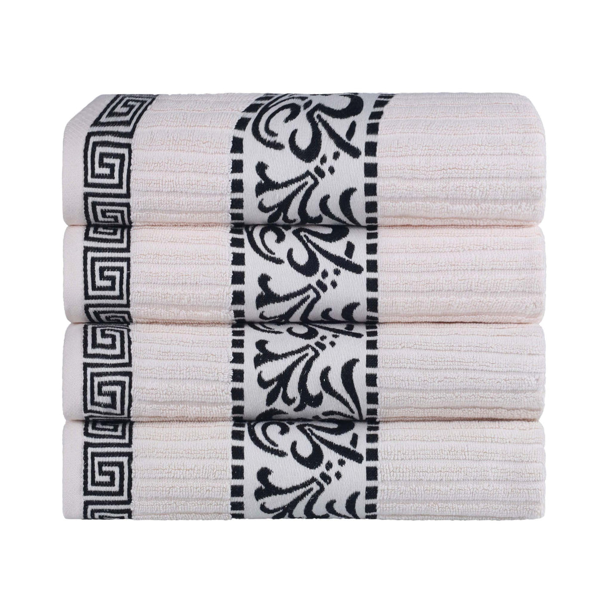 Superior Decorative 4-Piece Bath Towel Set, Greek/Floral Decor for Bathroom, Guest Bath, Spa, Household Essentials, Premium Absorbent Cotton