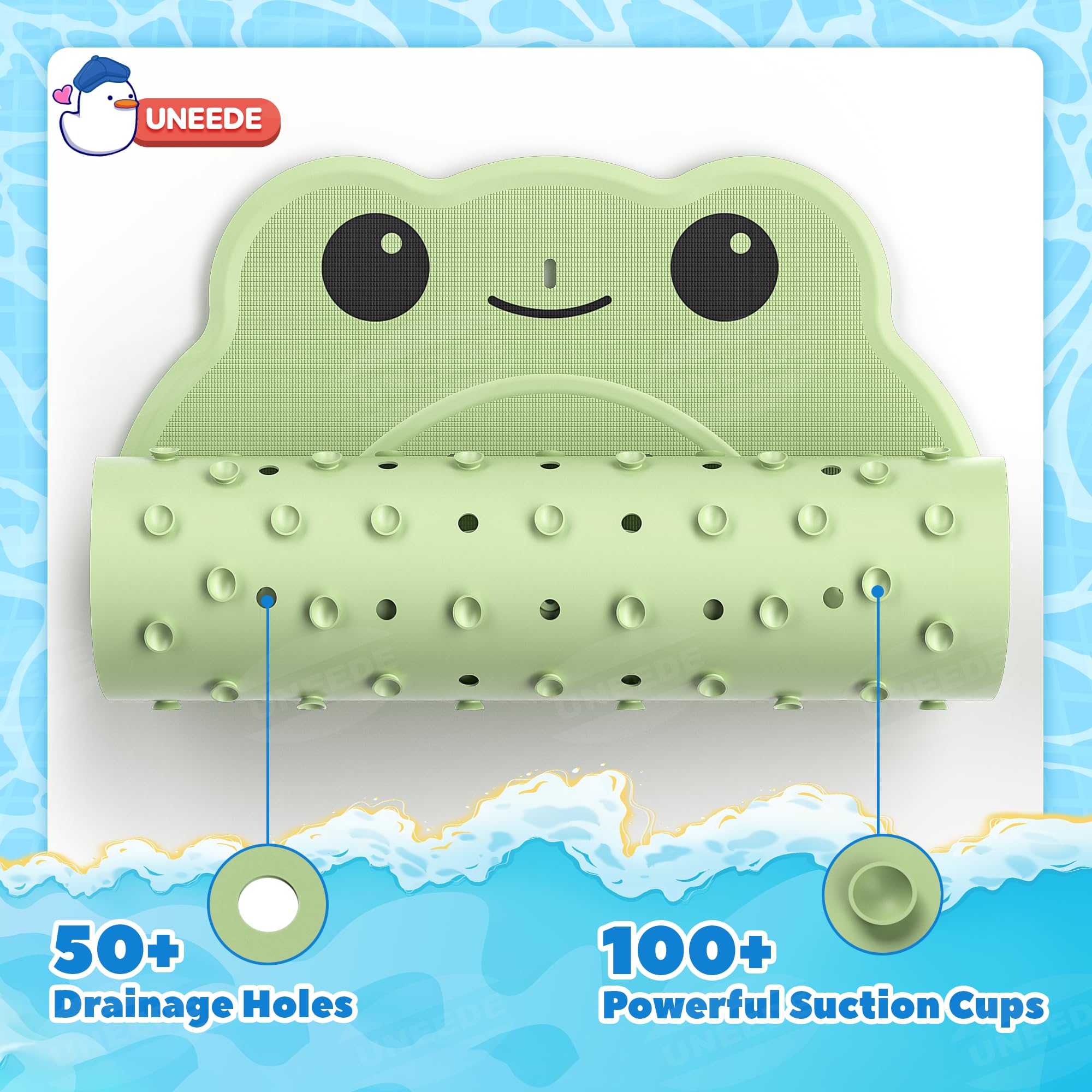 UNEEDE Non Slip Bath Mat for Kids, Frog Rubber Bathtub Mat, 76x45cm