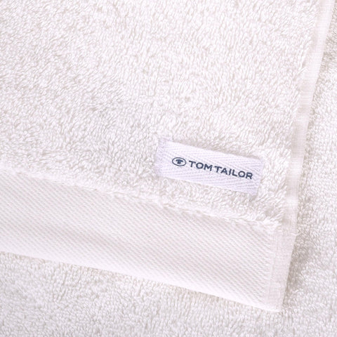 TOM TAILOR Hand Towels, Set of 2, 50 x 100 cm, 100% Cotton/Terry Towel, with Hanger and Label with Logo, Colour Bath Towel White (Crisp White)