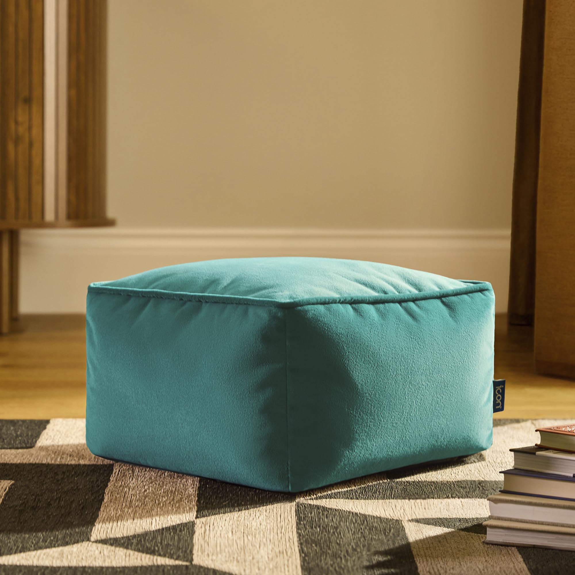 icon Amara Velvet Small Bean Bag Footstool with Filling Included, Teal