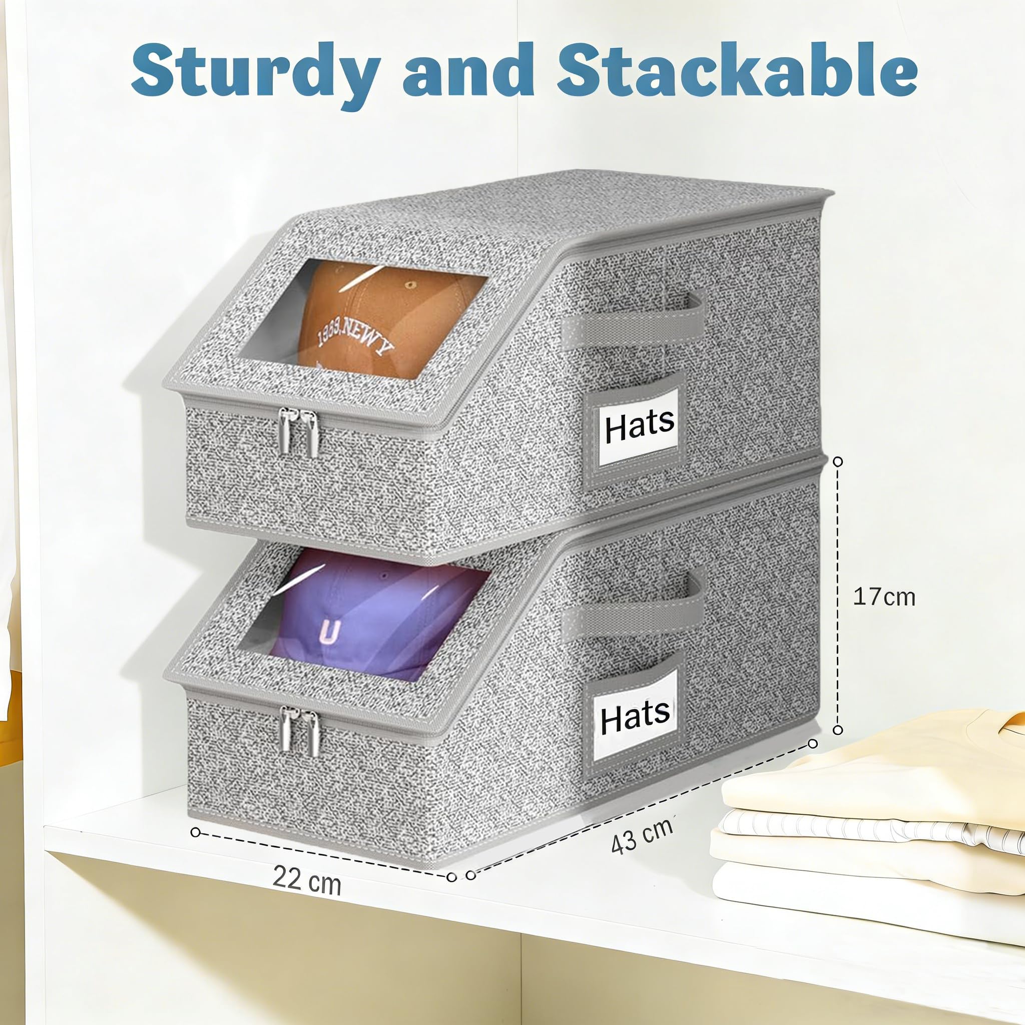 BINBE Baseball Cap Storage Stackable Hat Storage with Lid 2pcs Grey