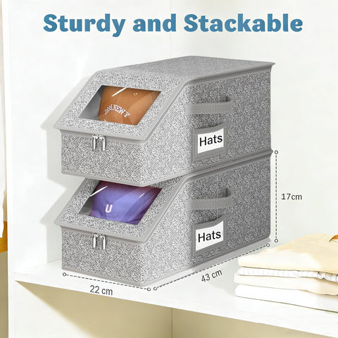 BINBE Baseball Cap Storage Stackable Hat Storage with Lid 2pcs Grey