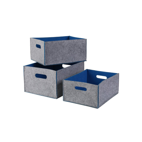 Kamino-Flam Storage Box Set in Grey, Felt Boxes with Blue Inside, Gentle Surface Storage Boxes, Heavy Duty Basket Set for Storing CDs and DVDs