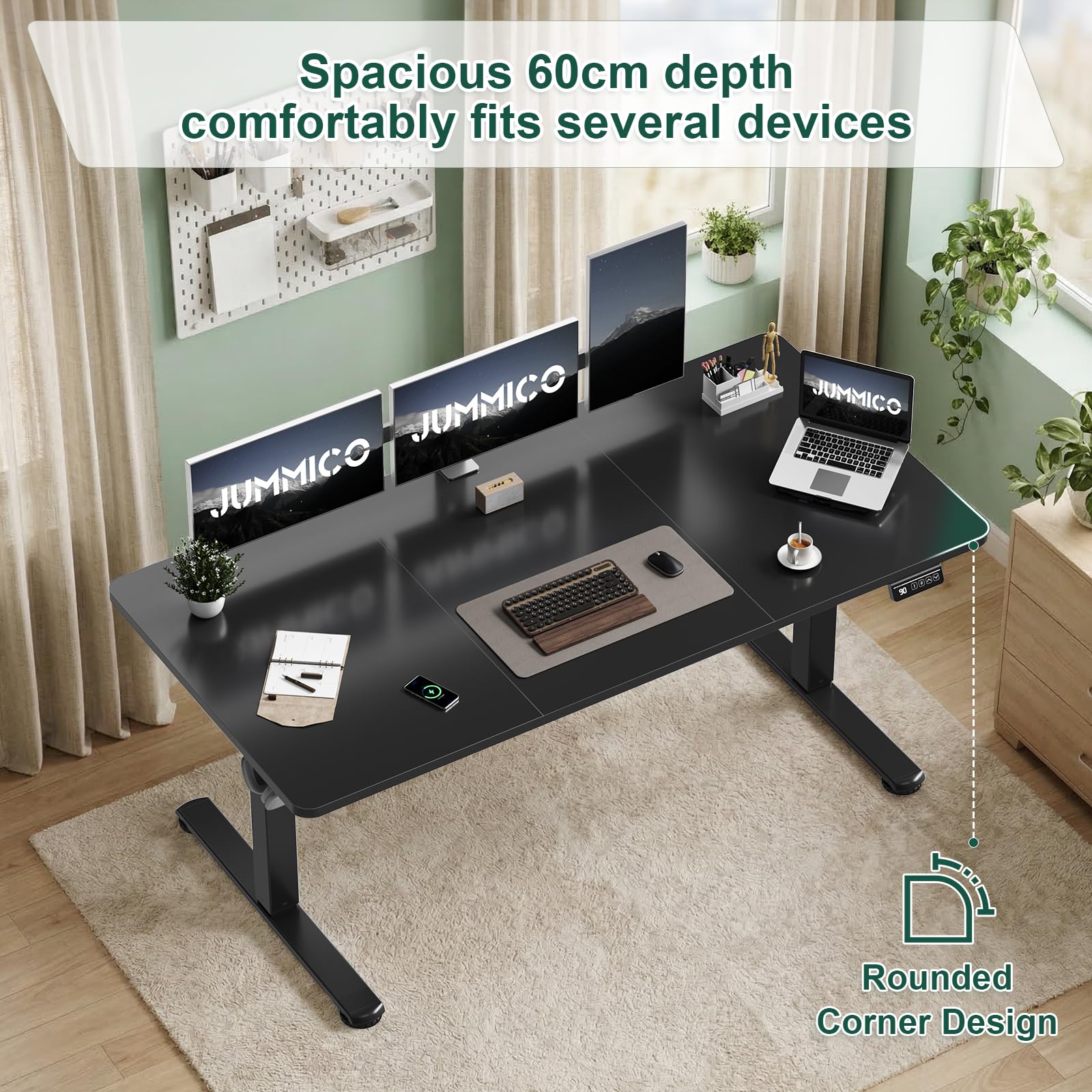 JUMMICO Electric Standing Desk 140 x 60 cm Home Office Height Adjustable Desk, Computer Lift Table with Smart Panel