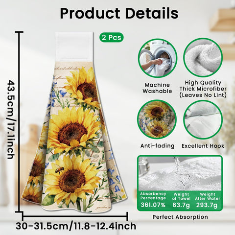 CUTHOLLOW 2 Pcs Countryside Sunflowers Hanging Kitchen Towels with Loop
