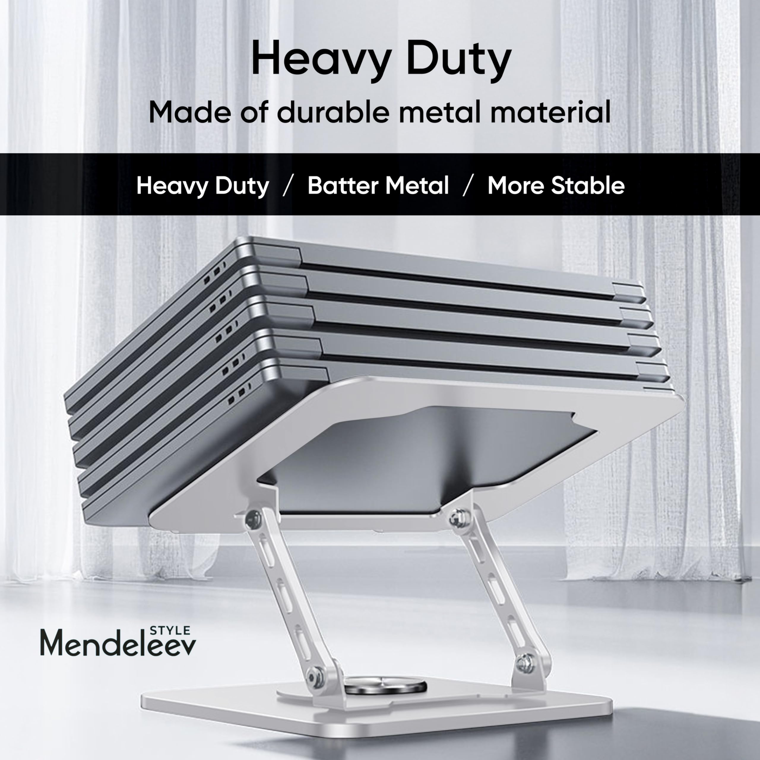 MENDELEEV STYLE Silver Laptop Stand for Desk with 360 Rotating Base Compatible with MacBook Pro/Air Notebook up to 16 Inches Computer Stand for