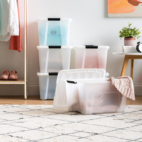IRIS Plastic Storage Bin, Pearl, 40 Qt. -6 Pack