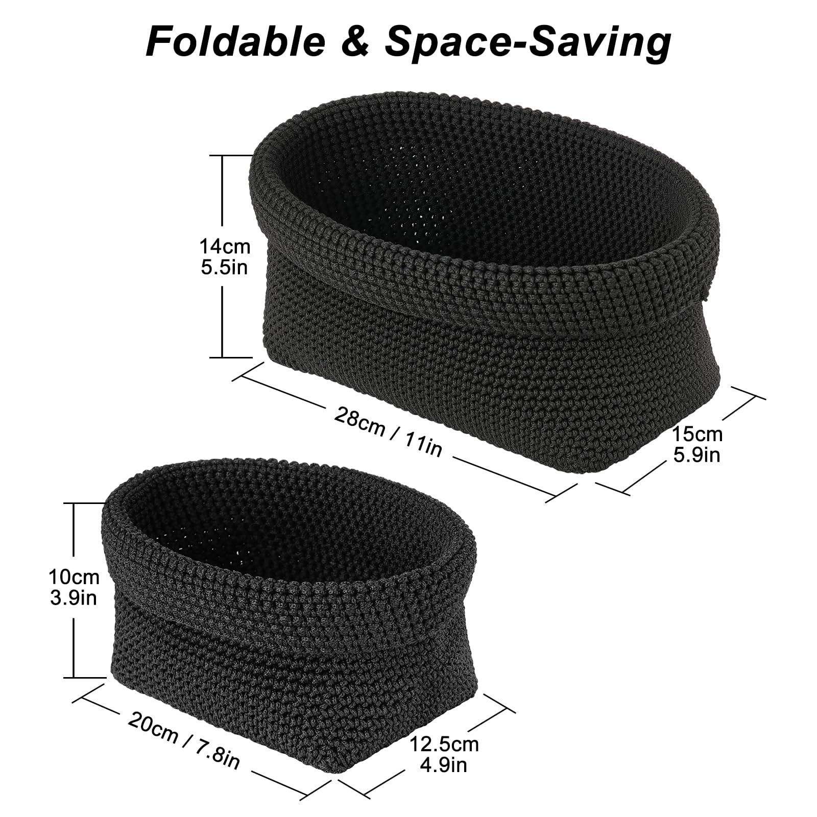 2-Pack Foldable Crochet Baskets - Collapsible Cotton Storage Bins for Towels, Cosmetics & Jewelry, Organizer for Bathroom, Kitchen & Shelf