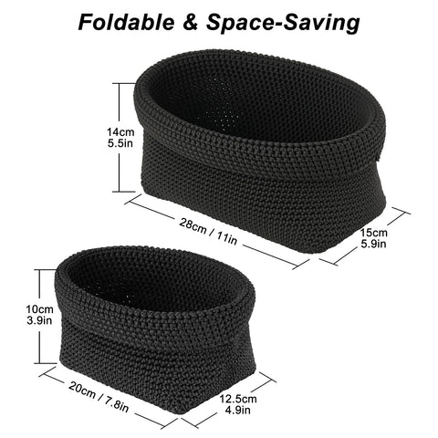 2-Pack Foldable Crochet Baskets - Collapsible Cotton Storage Bins for Towels, Cosmetics & Jewelry, Organizer for Bathroom, Kitchen & Shelf