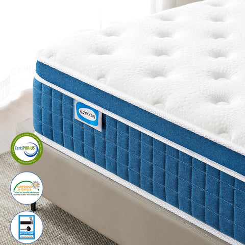 SEZMOONSI 4FT6 Double Mattresses, 10.6 Inch Memory Foam Pocket Sprung Mattress Double Size for Back Pain Relief