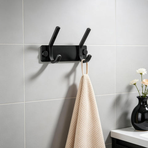 HONSKY Wall Coat Rack, 12cm Towel Rack, Painted Metal Wall Coat Hanger with 2 Double Hooks (4 Single Hooks),for Hanging Coat, Hat, Bag, Towel