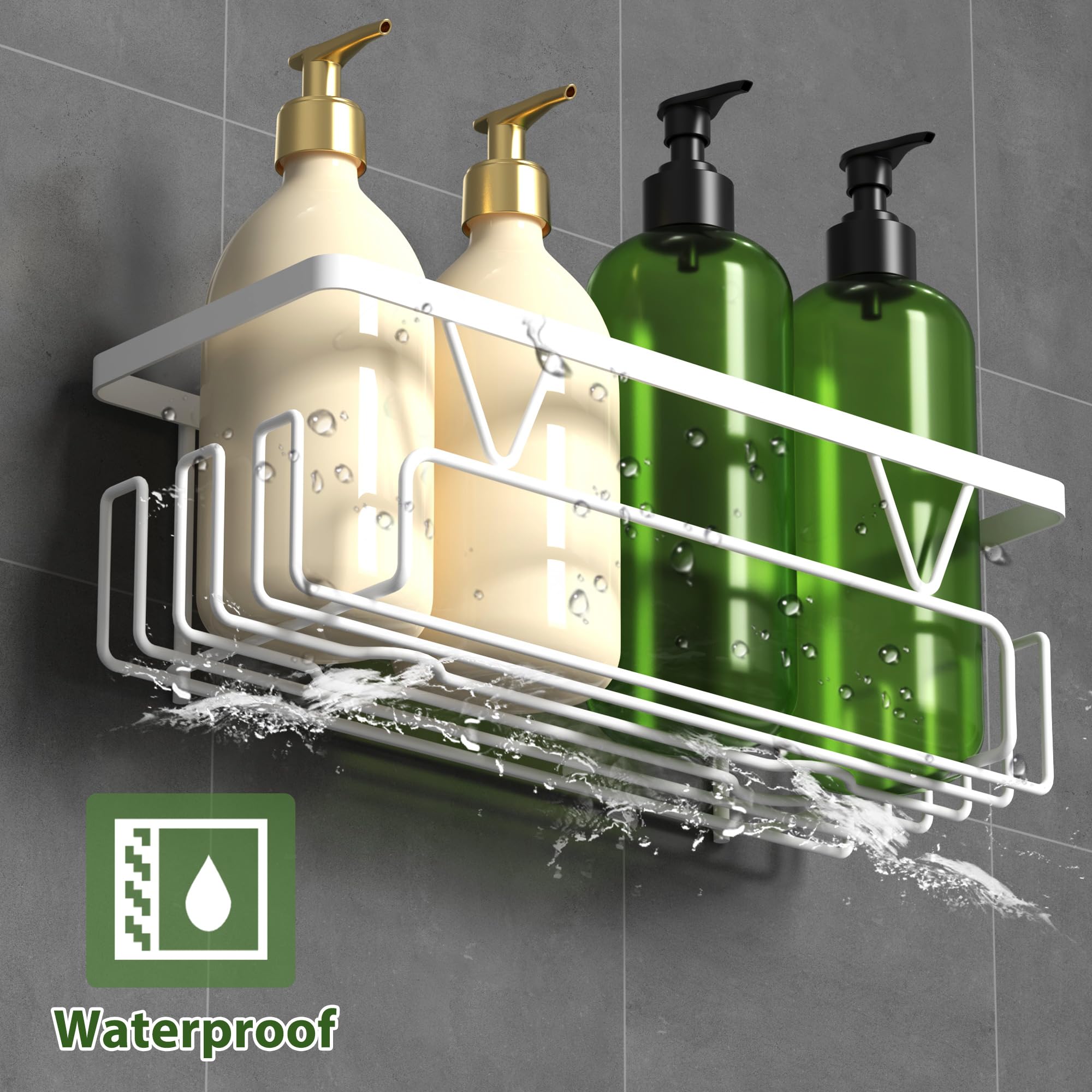 KEGII 4 Piece Shower Caddy with Toothbrush Holder & Soap Holder, White