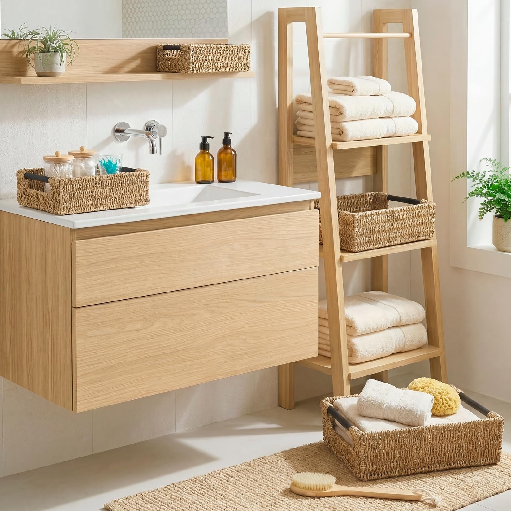 Woodluv Storage Baskets, Storage Baskets for Shelves, Nesting Storage Box Organiser | Shelf Hamper Organiser for Bathroom, Bedroom