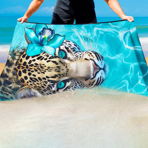 Violetpos Jaguar with Orchid Beach Towel, Extra Large 180x90 cm 250GSM Microfibre, Sand Free Quick Dry