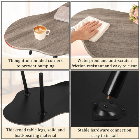 FEUFOAM Coffee Table Cloud Shaped Small Living Room Tables Farmhouse Rustic Coffee Tables Wooden Irregular Accent Center Table for Small Spaces Home