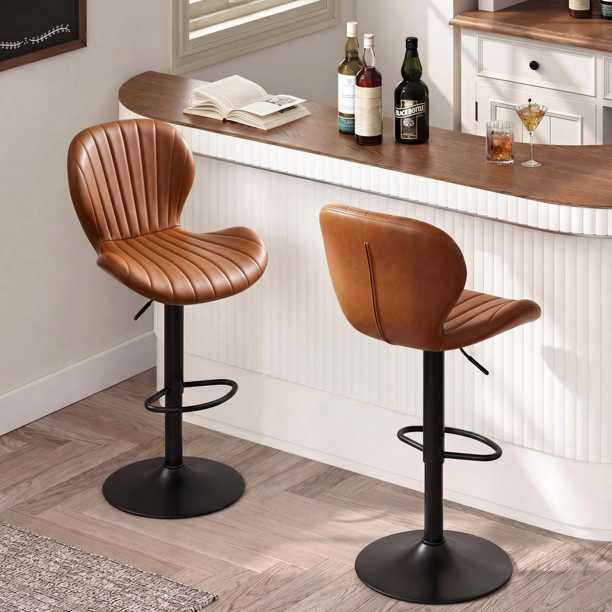 Bar Stools Set of 2, 360°Swivel Bar Chairs, Kitchen Dining Stools, Brown