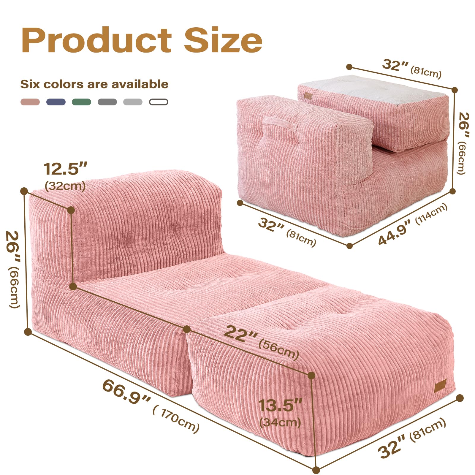 UODERS Big Bean Bag Chair for Adults, 170"x80" Lounger Large Bean Bag Sofa, Memory Foam Filled Beanbag Chair for Living Room, Bedroom, Balcony