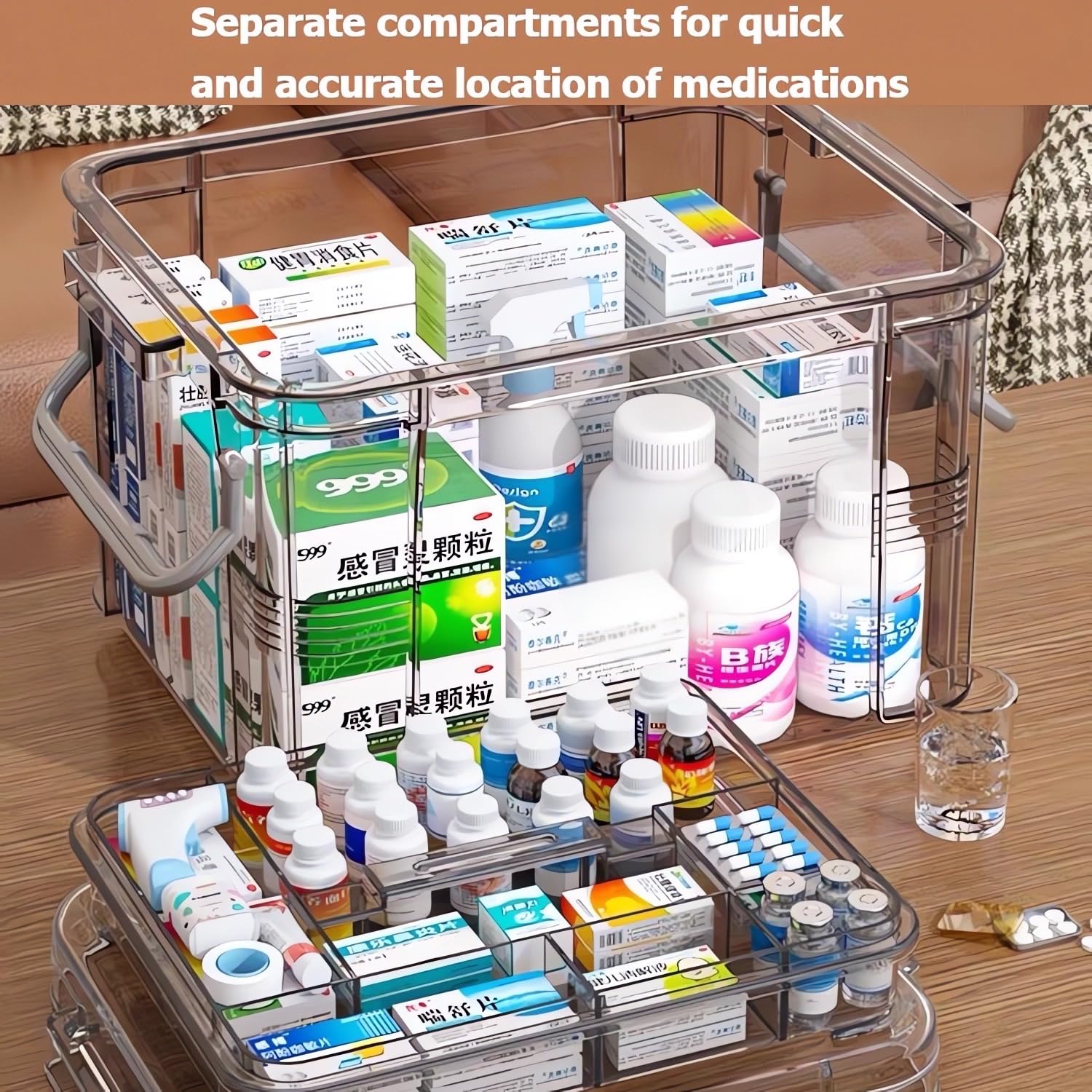 AouiSton Medicine Storage Box, 2 Layer First Aid Box Case Plastic Medicine Box Large Capacity Medical Box Storage Box Household Medicine Cabinet