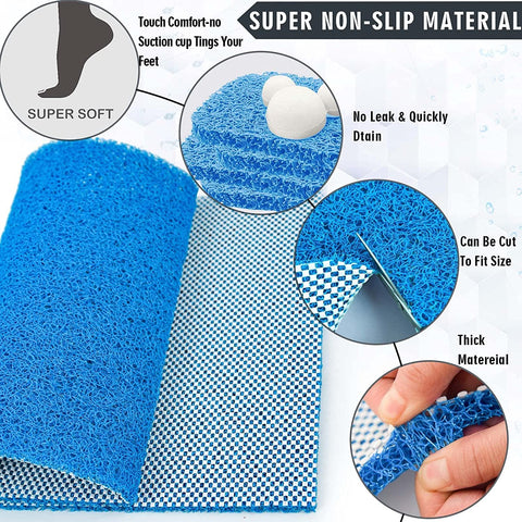 Bingobang Bath Mats Non Slip,Shower Mat Rubber 60x40cm,Extra Soft Anti-Mould, Machine-Washable,For Bathroom Floor,Bathtub(Blue)