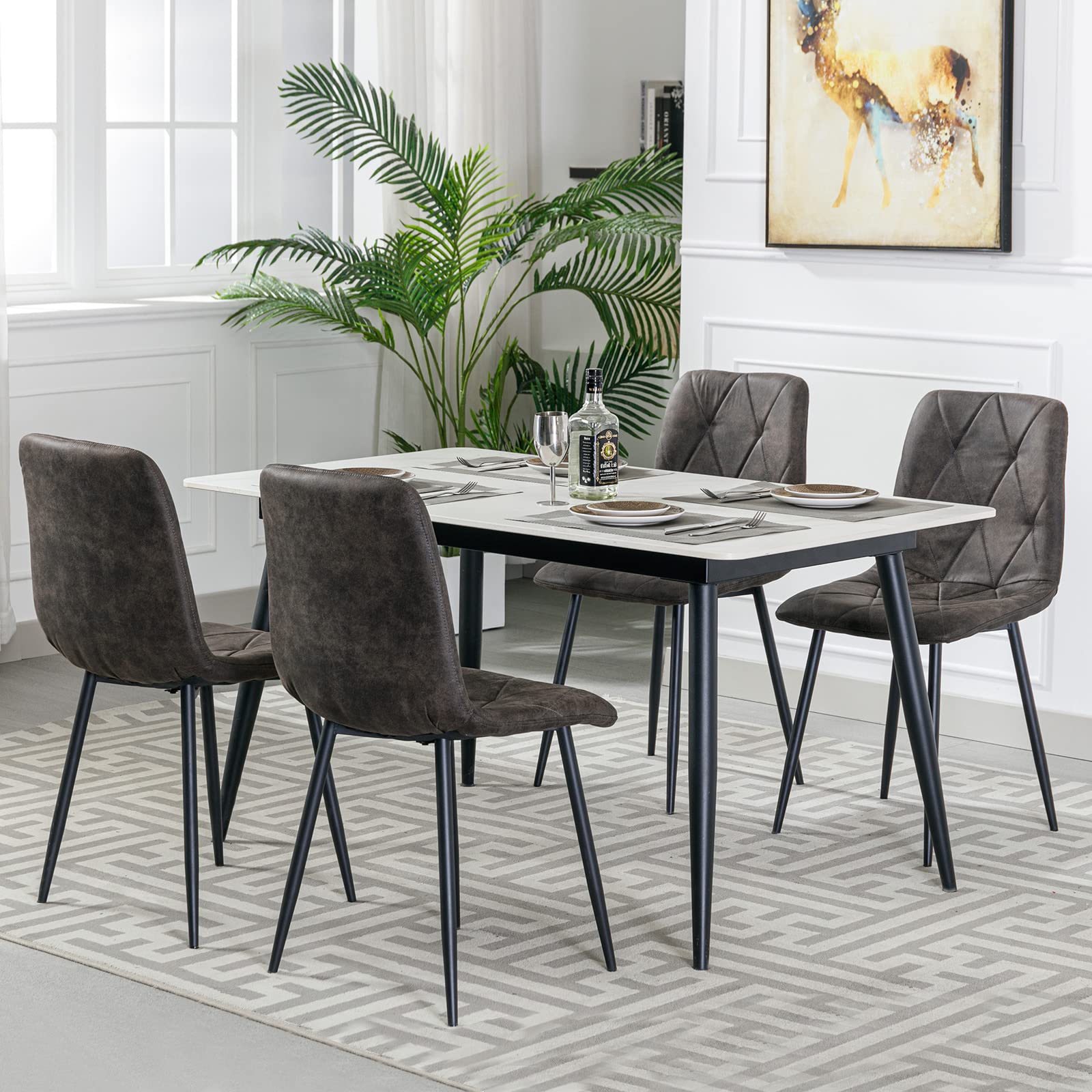 Set of 4 Dining Chairs for Dining Room, Faux Suede Kitchen Chairs, Gray