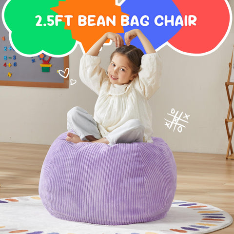 Hobestluk Kids Bean Bag Chair Teardrop Shape with Filling, 2.5FT Purple