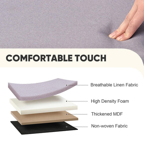PINPLUS Folding Storage Box Ottoman, Linen Small Footstool, Light Purple