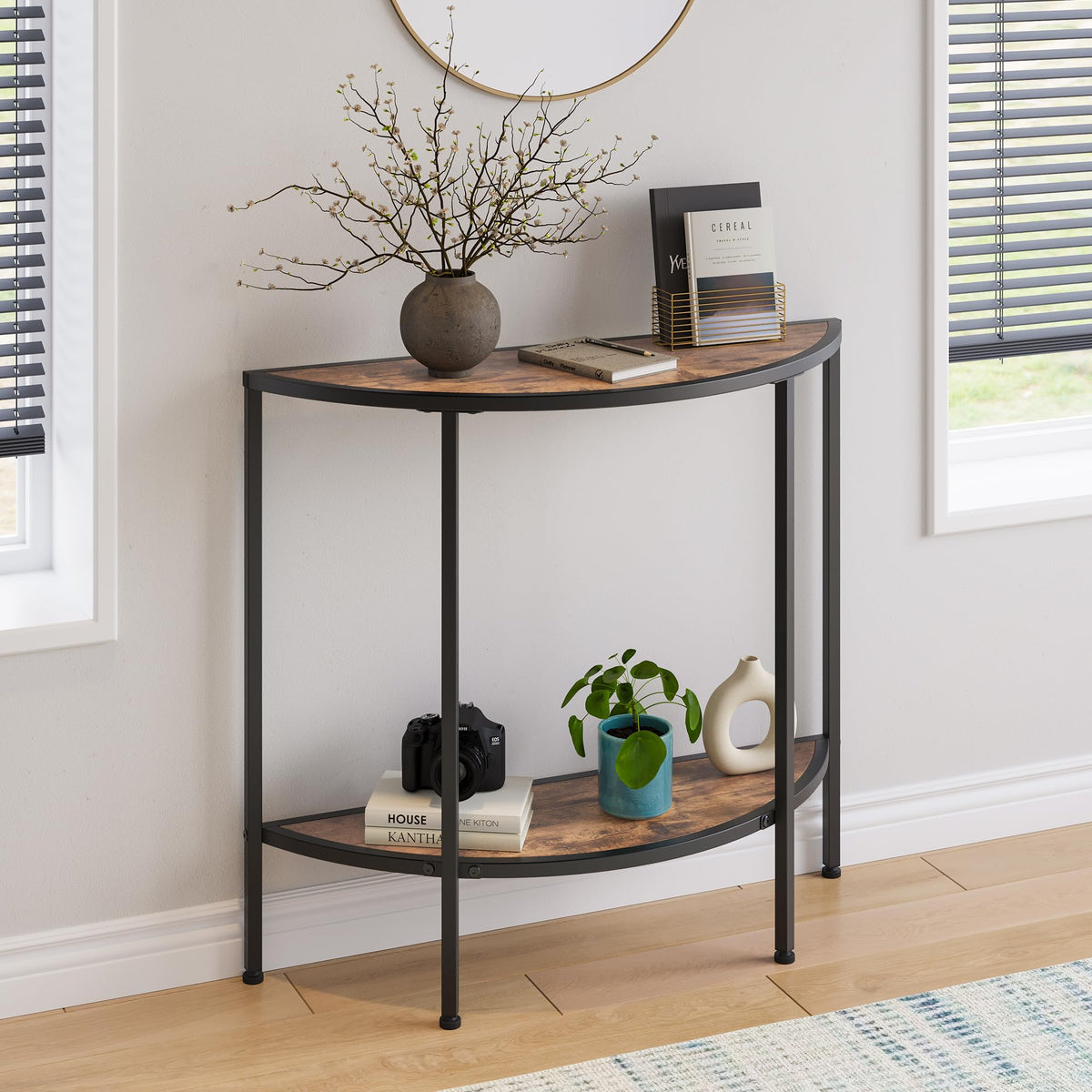 VECOCHO Console Table 2 Tier Narrow Entryway Table with Storage,Brown
