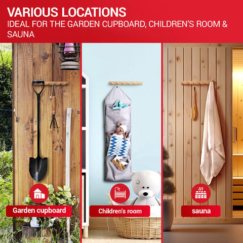 LouMaxx Wooden Hook Rack Made of Pine with 6 Wooden Hooks - Wall Mounting Coat Rack for Children - Untreated Pine Wood