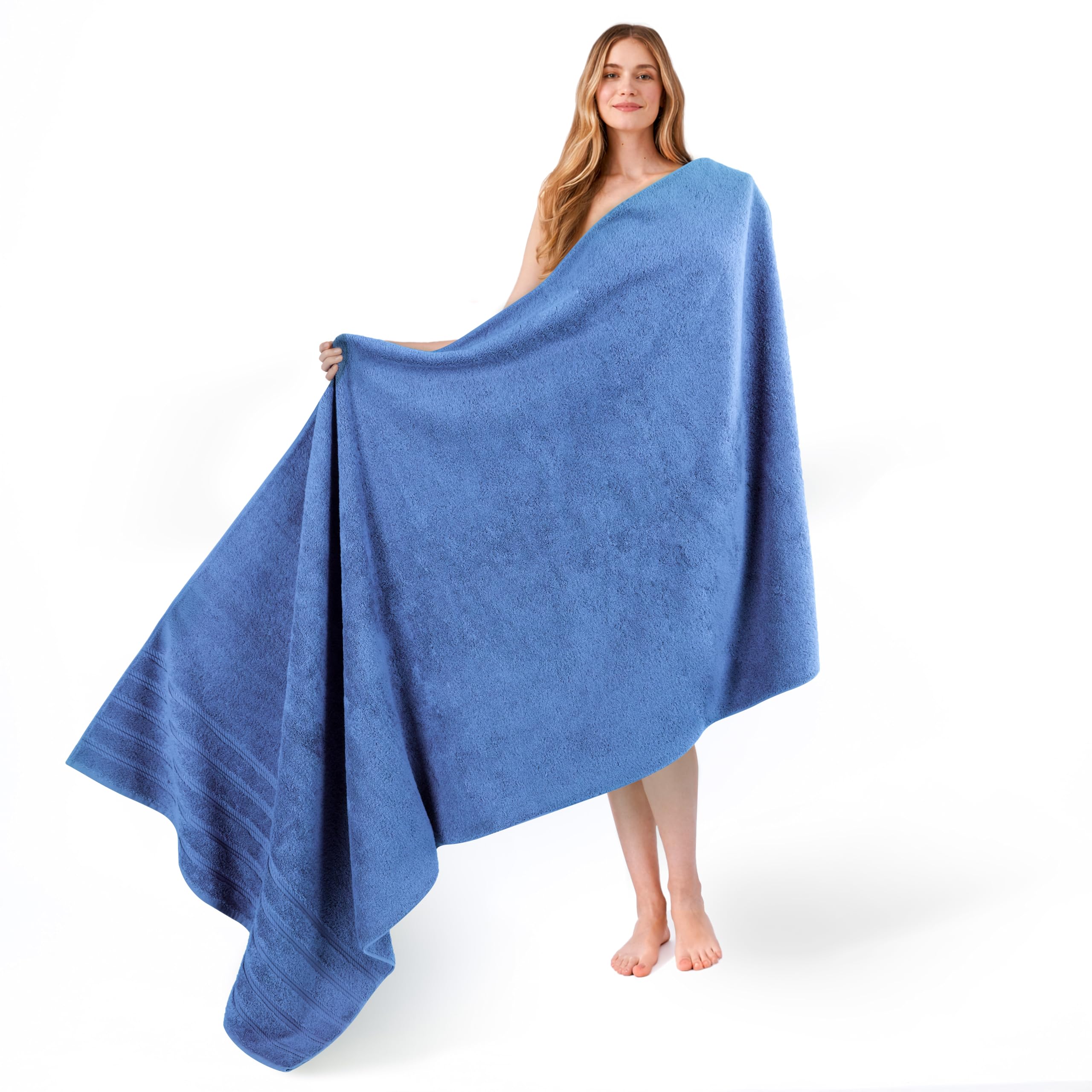 American Soft Linen Jumbo Large Bath Towels, 100% Cotton, 35 x 70 cm, Luxury Oversized Turkish Bath Towel for Bath, Beach and Pool, Electric Blue