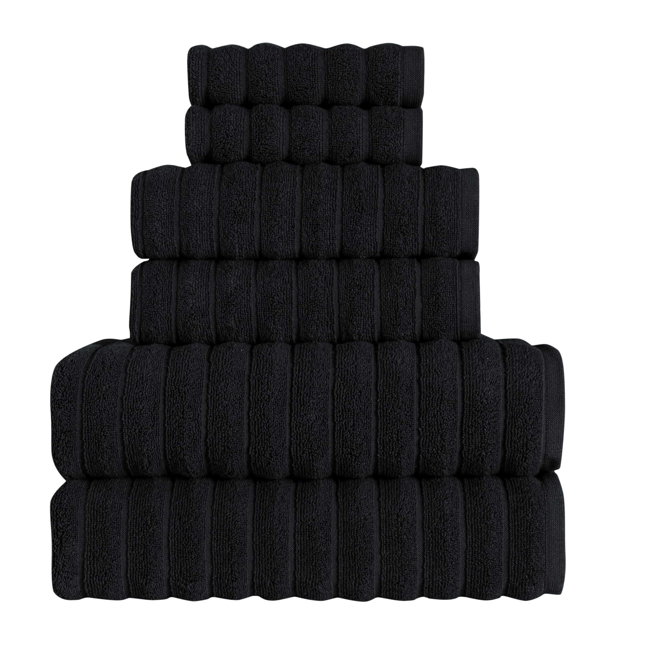 BERIBO Cloud Turkish Towels 100% Cotton - Set of 6-620gsm (Black)