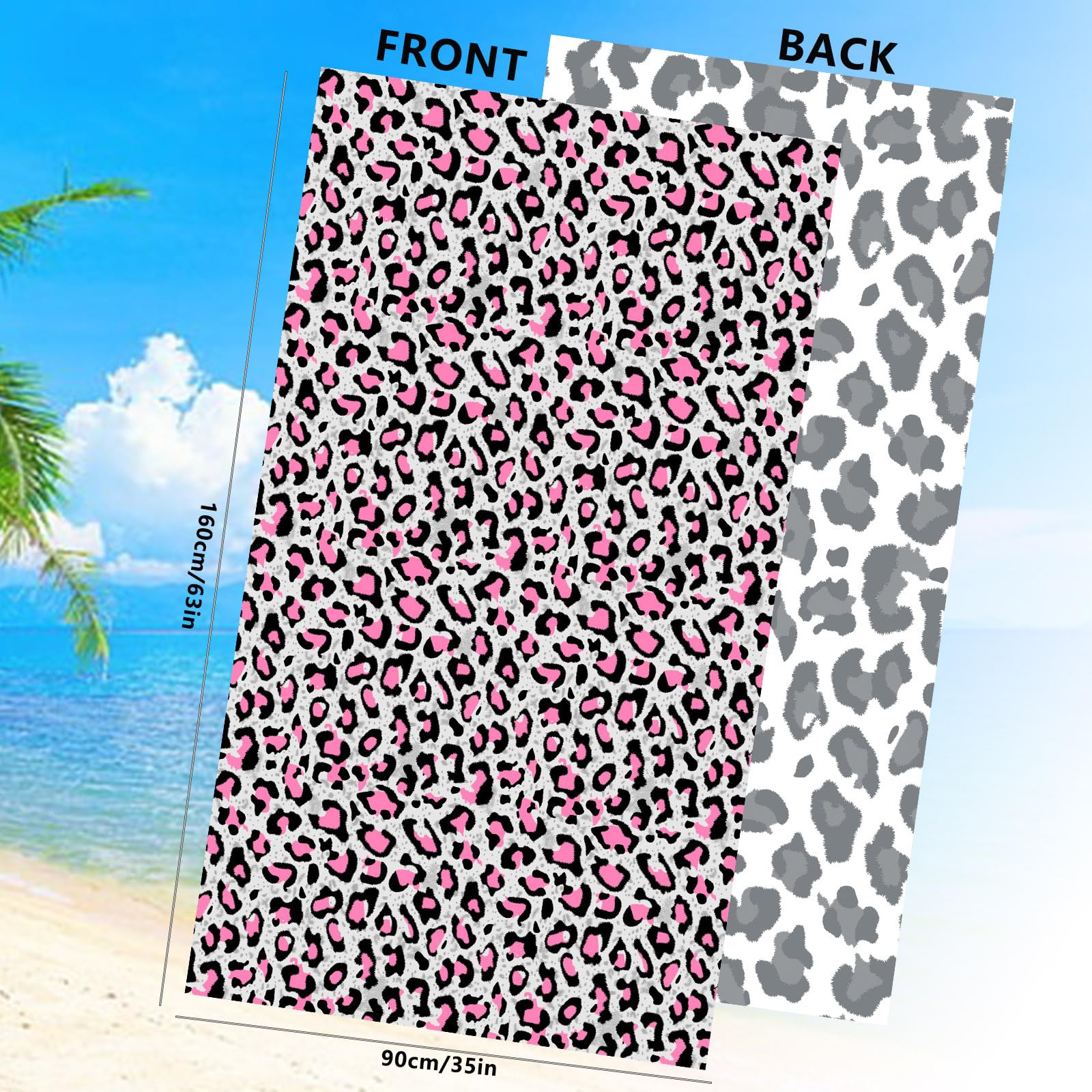 Large Quick Dry Microfibre Beach Bath Towel for Adult,Double Sides Pink Spots Leopard Sand Free Beach Towel with Bag,Lightweight Gym Yoga Sports