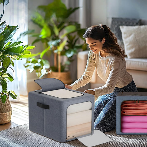 Goldbus 40LStackable Clothes Storage Bins with Metal Frame- 6 Pack Foldable Closet Organizers and Fabric Storage Box with Zippers