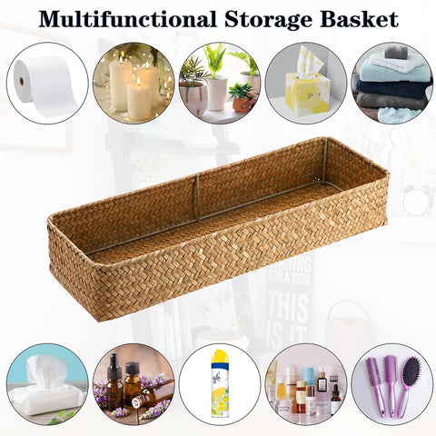 IGNPION Seagrass Long Storage, Coffee Table Serving Decorative Display, Kitchen & Living Room, Caramel
