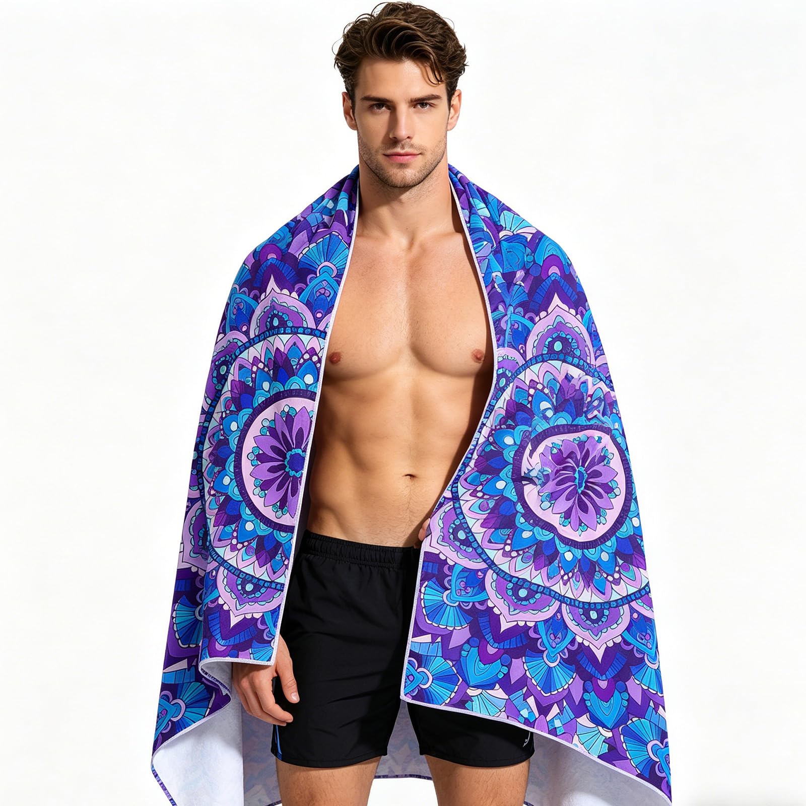 yayafunfun Large Quick Dry Microfibre Beach Towels for Adults, 160X90cm Mandala Bath Towel Travel Towels with Pocket