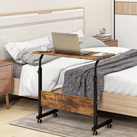 sogesfurniture Height-adjustable laptop table, laptop stand, computer desk with wheels, mobile side table, care table for bed and sofa