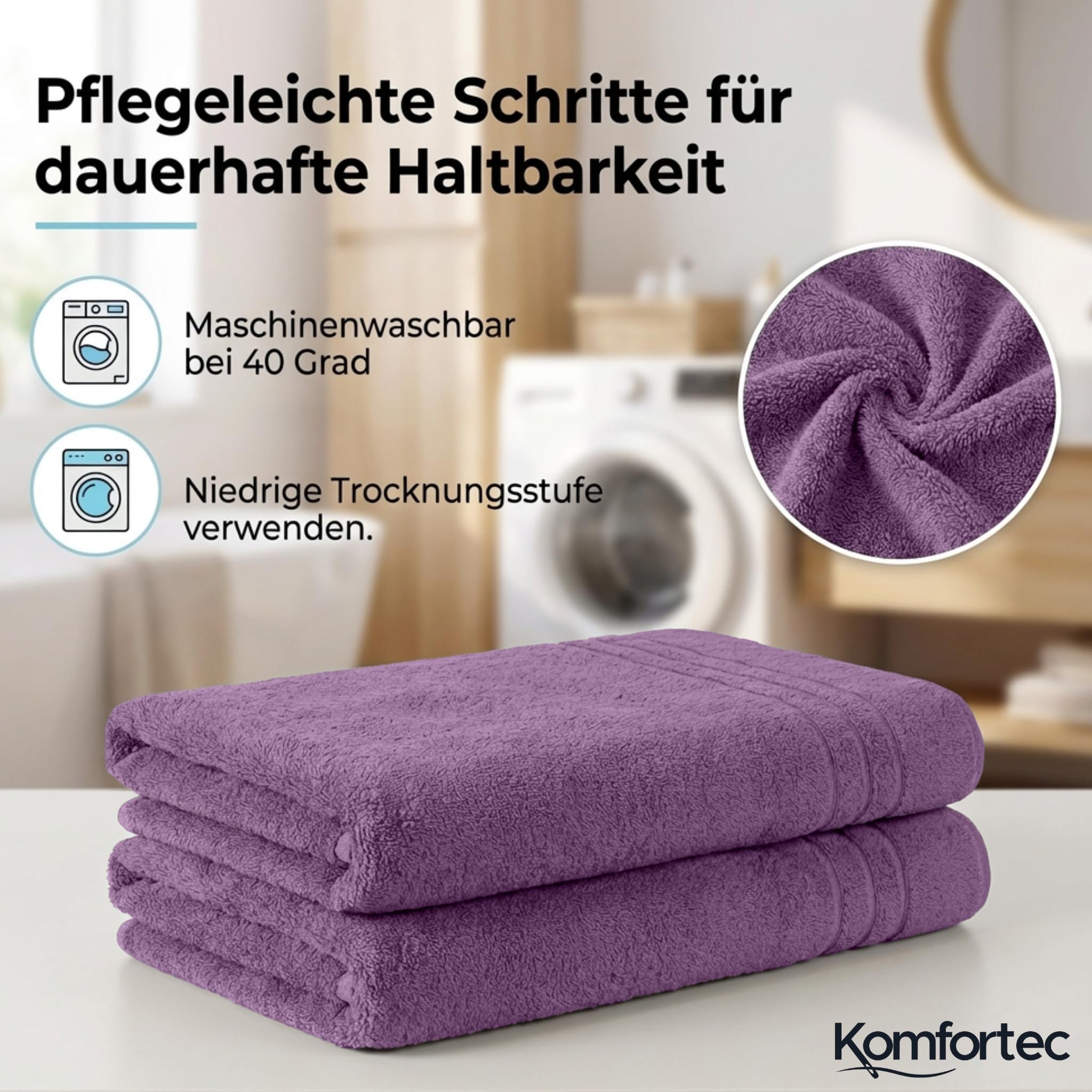Komfortec Jumbo Bath Towels, 100% Cotton, Quick Dry, 80x200, Purple