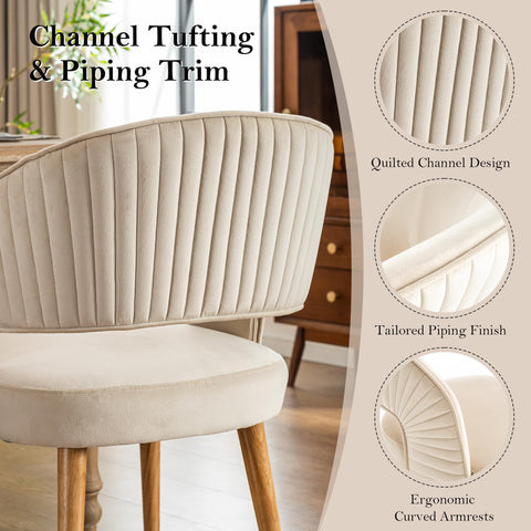 younturn Modern Velvet Upholstered Dining Chairs Set of 2, Comfortable Padded Kitchen Chairs with Armrests